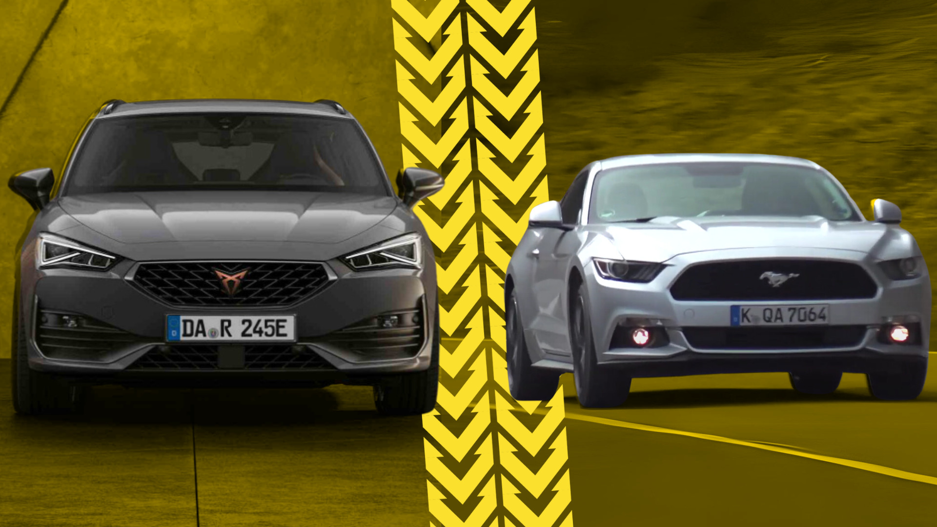 Cupra Leon Sportstourer e Hybrid vs Ford Mustang GT 5.0. Europe Meets American Muscle.