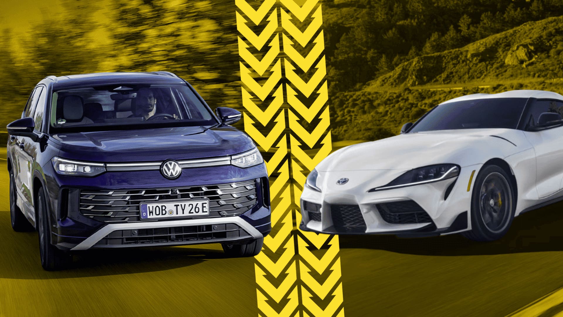 VW Tayron vs Toyota GR Supra, Family SUV Meets Sports Car Thrill